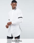 Asos Tall Regular Fit Super Longline Shirt With Taping - White
