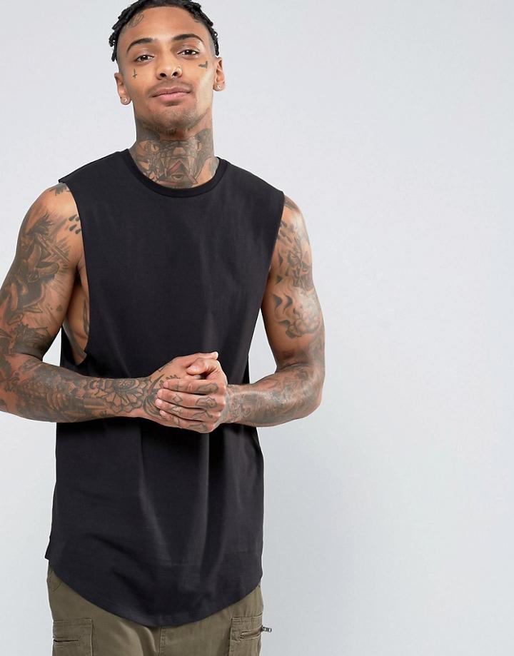 Asos Super Longline Sleeveless T-shirt With Dropped Armhole And Curved