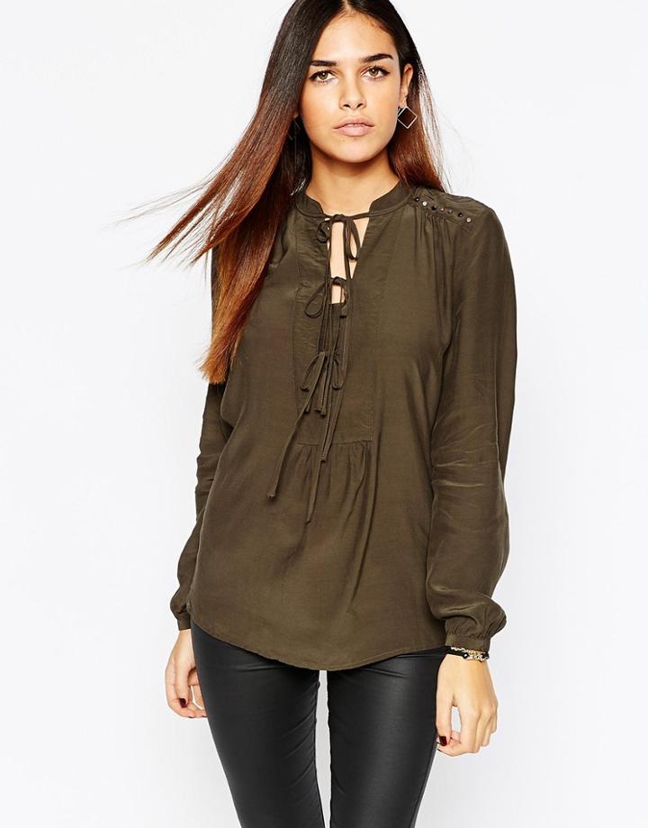 Warehouse Tie Front Blouse - Olive