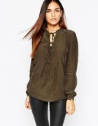 Warehouse Tie Front Blouse - Olive