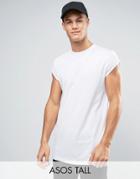 Asos Tall Super Longline T-shirt With Cap Sleeves And Curved Hem - Whi