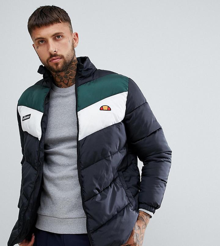 Ellesse Chevron Puffer Jacket In Black - Black