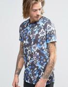 Asos T-shirt With Dark Floral Print On Linen Look Fabric - Black