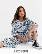Asos Design Petite Tie Waist Jumpsuit In Tiger Print-multi