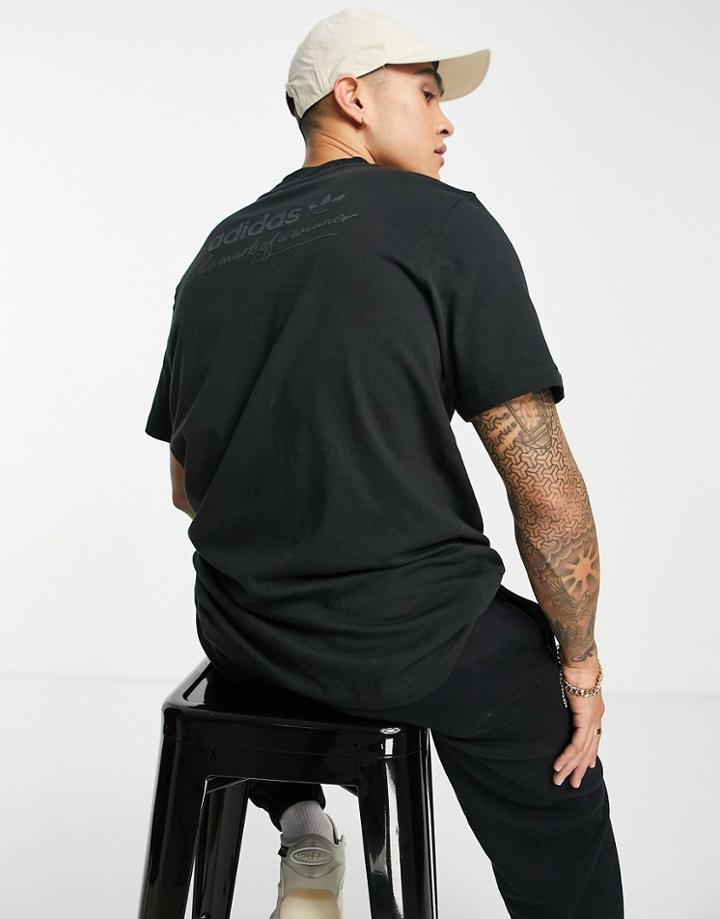 Adidas Originals 'trefoil Linear' Ribbed T-shirt In Black With Back Print