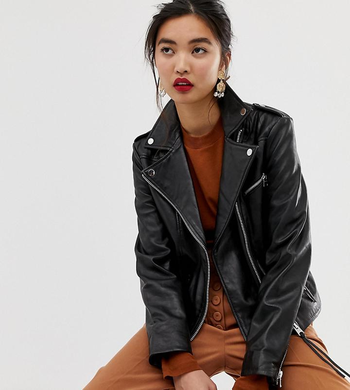 Mango Leather Biker Jacket In Black