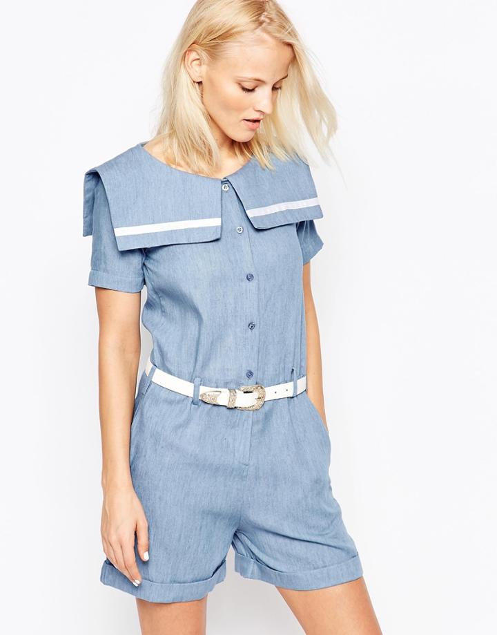 The Whitepepper Sailor Denim Romper - Blue