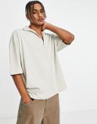 Asos Design Oversized Polo With Half Sleeve In Beige-neutral