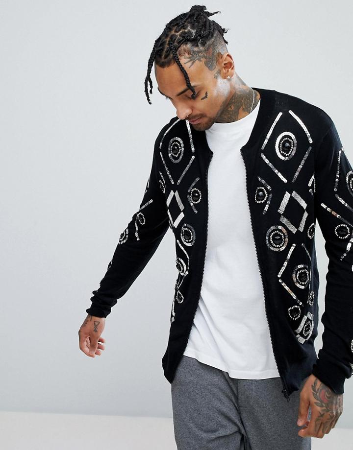 Asos Embellished Bomber Jacket - Black