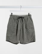 Asos Design Swim Shorts With Cargo Pockets In Khaki Acid Wash-green