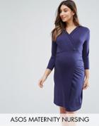 Asos Maternity Nursing Slinky Wrap Mini Dress - Navy