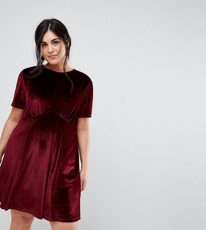 Asos Curve Velvet Ultimate Mini Tea Dress - Red