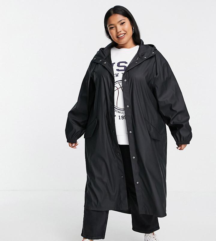 Asos Design Curve Rubberized Midi Rain Coat In Black