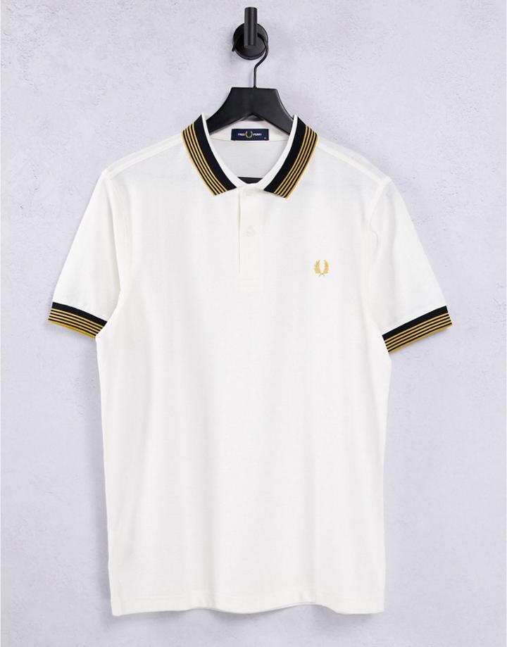 Fred Perry Striped Collar Polo Shirt In White