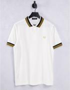 Fred Perry Striped Collar Polo Shirt In White