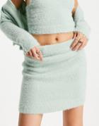 Asos Design Knitted Fluffy Mini Skirt In Mint-green