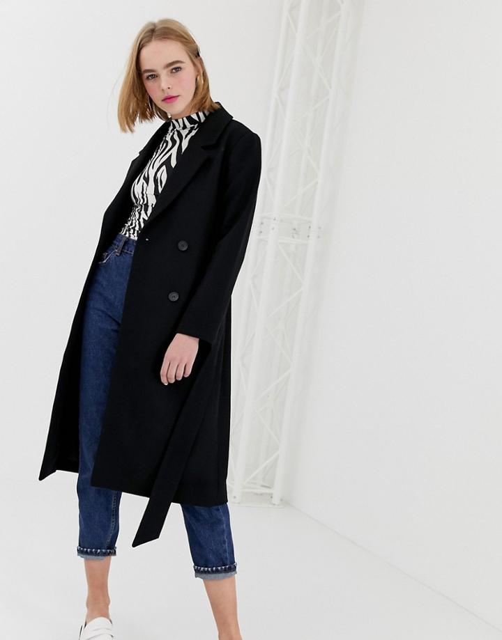 Monki Midi Tailored Coat In Black - Black