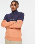 Fred Perry Color Block Half Zip Sweatshirt In Pink