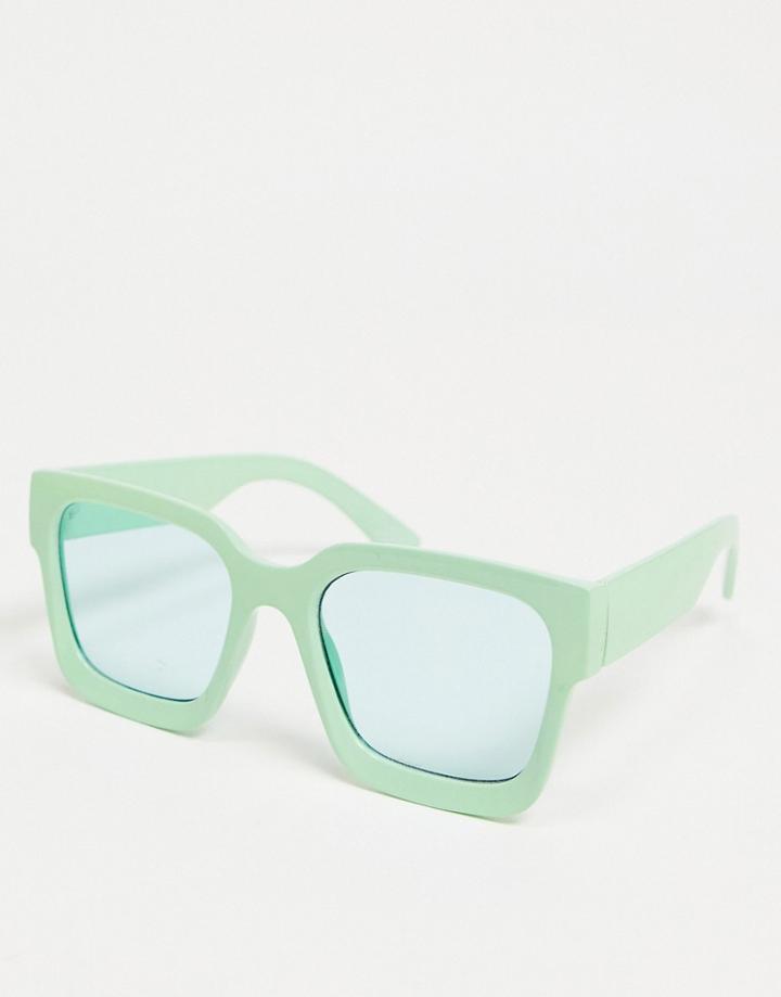 Asos Design Chunky Frame Beveled Square Sunglasses In Mint Green