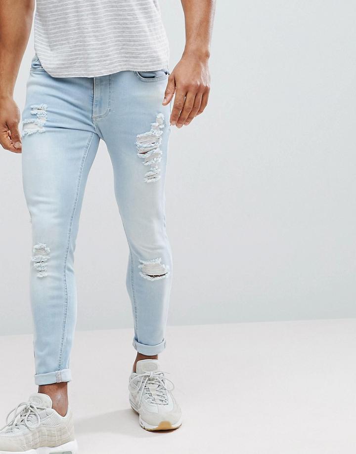 11 Degrees Muscle Fit Jeans In Black With Distressing - Blue