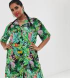 Disney The Lion King X Asos Design Curve Shirt Dress In Jungle Print - Multi