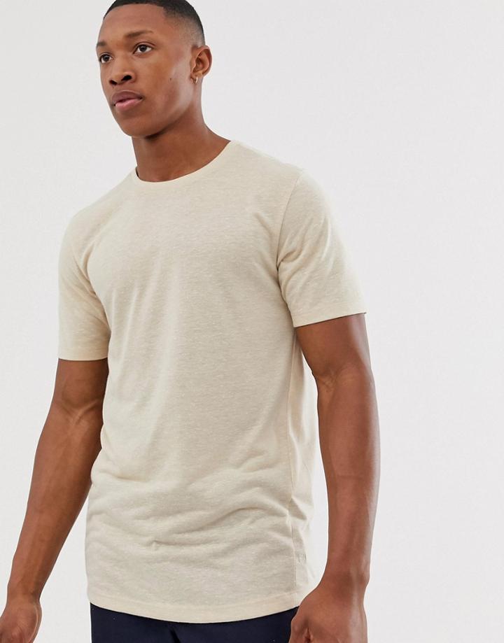 Jack & Jones Premium Linen Longline T-shirt In White - White