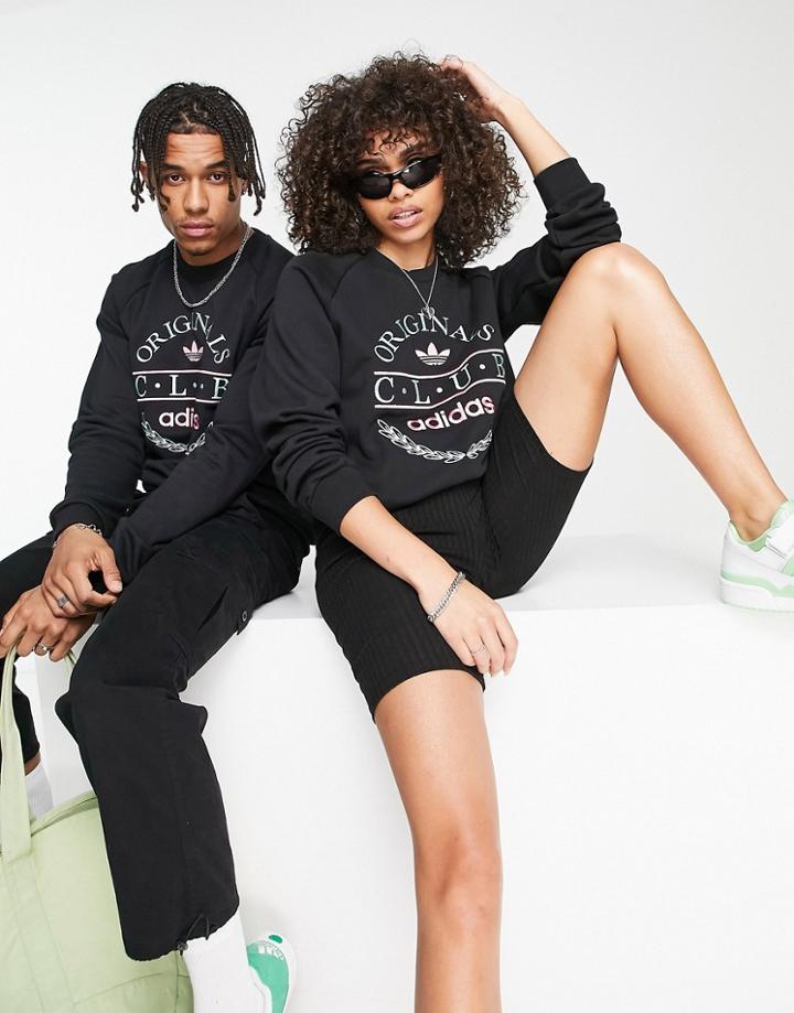 Adidas Originals 'sports Resort' Club Sweatshirt In Black With Front Graphics