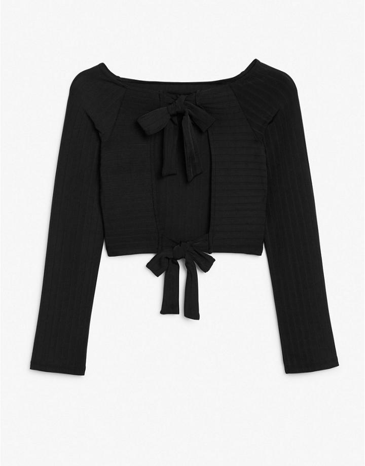 Monki Cilla Rib Tie Open-back Top In Black