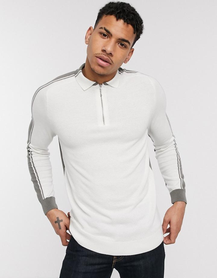 River Island Textured Polo In Ecru-neutral