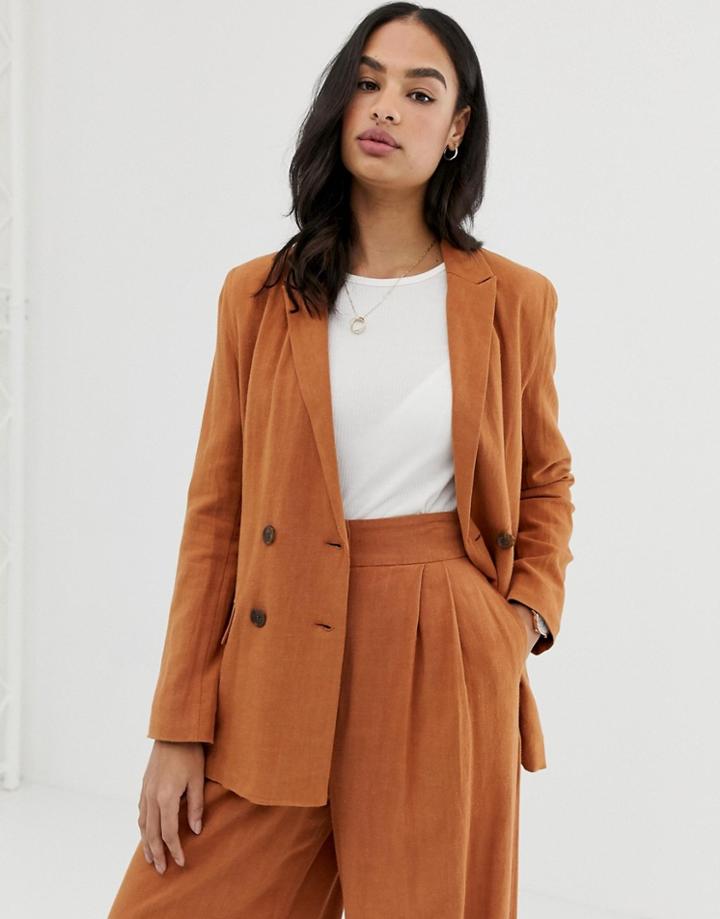 Asos Design Gutsy Linen Relaxed Blazer - Brown