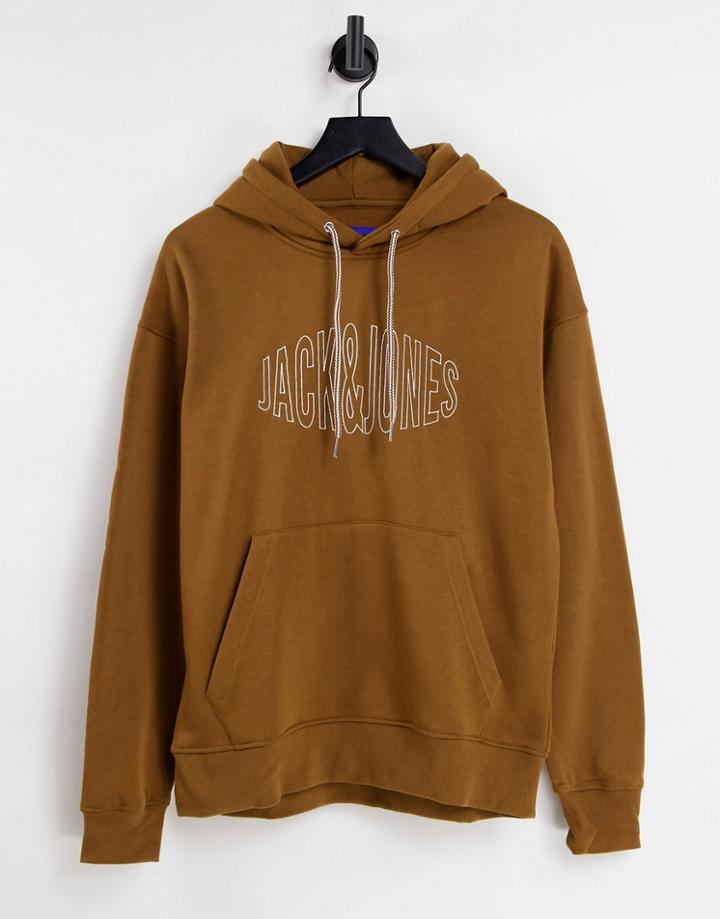 Jack & Jones Originals Oversize Hoodie With Embroidered Logo In Tan-brown