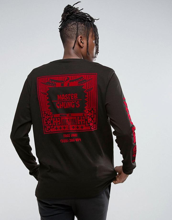 Asos Relaxed Long Sleeve T-shirt With Flocked Master Chung Back And Sleeve Print - Black
