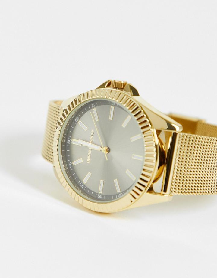 Asos Design Mesh Watch In Gold Tone