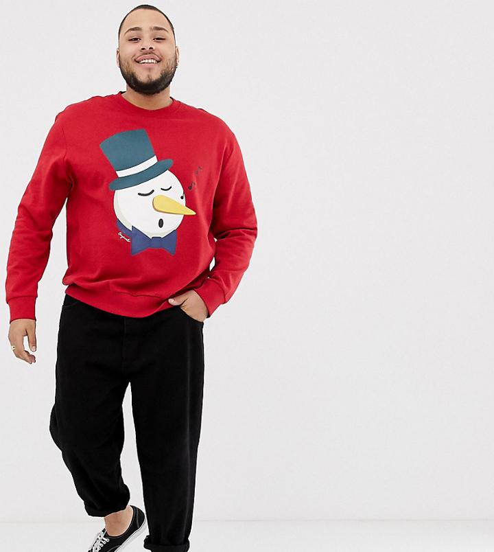 Jack & Jones Originals Plus Size Holidays Sweatshirt With Graphic Print - Red
