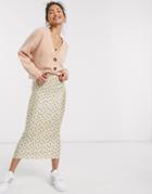 Asos Design Plisse Column Midi Skirt In Champagne Ditsy Floral Print-multi