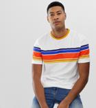 Asos Design Tall Organic Cotton Relaxed T-shirt With Thick Retro Stripe And Roll Sleeve-white