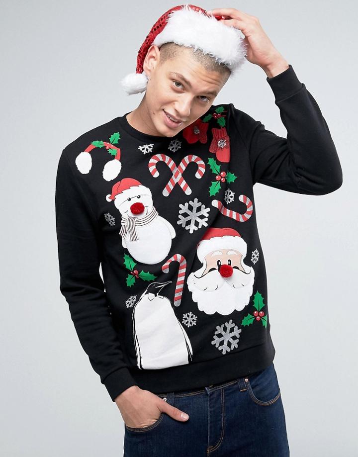 Asos Sweatshirt With Holidays Print - Black