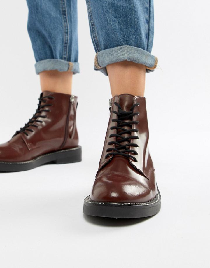 Asos Design Anarchy Leather Lace Up Boots - Red