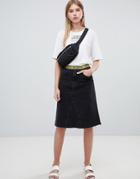 Cheap Monday Organic Mid Length Denim Skirt With Logo Tape-black