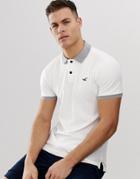 Hollister Icon Logo Heritage Slim Fit Polo Contrast Collar In White Marl - White