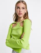 Asos Design Sweater With Racer Front Cut Out Detail In Green