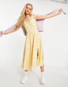 Bardot Tie Shoulder Midi Skater Dress With Floral Print In Yellow