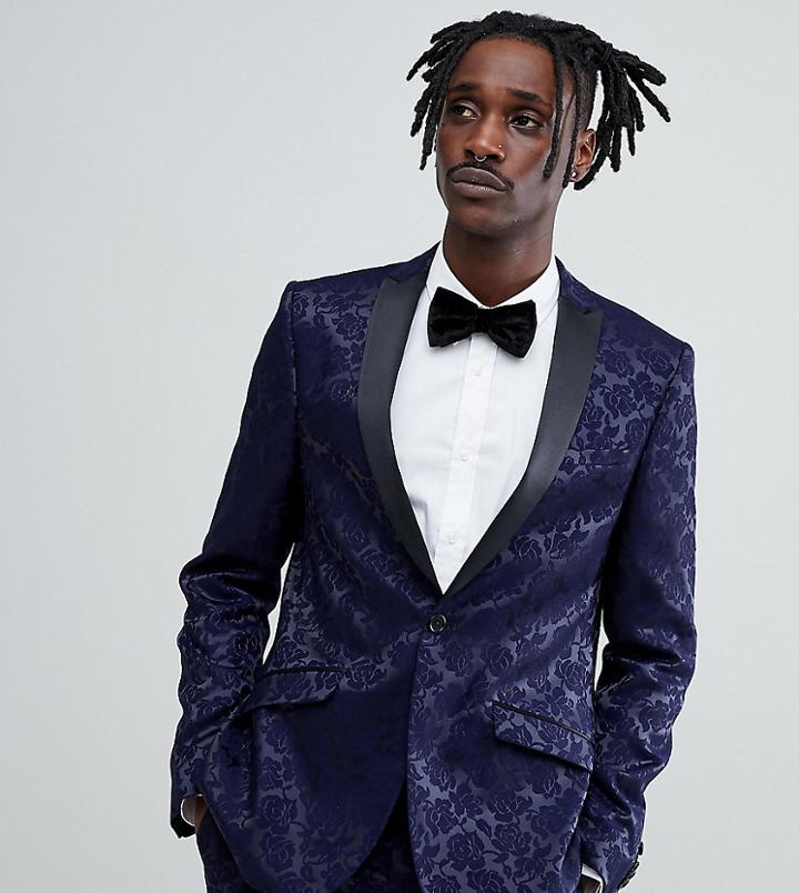 Heart & Dagger Tuxedo Skinny Suit Jacket-navy