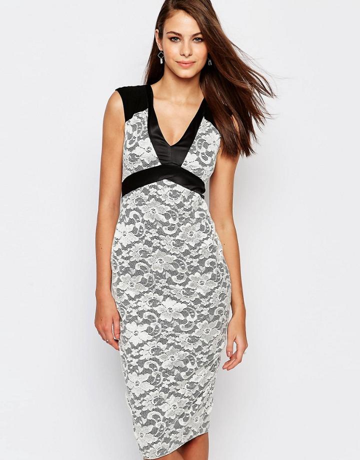 Vesper Jayden Lace Pencil Dress With Satin Trim - Cream