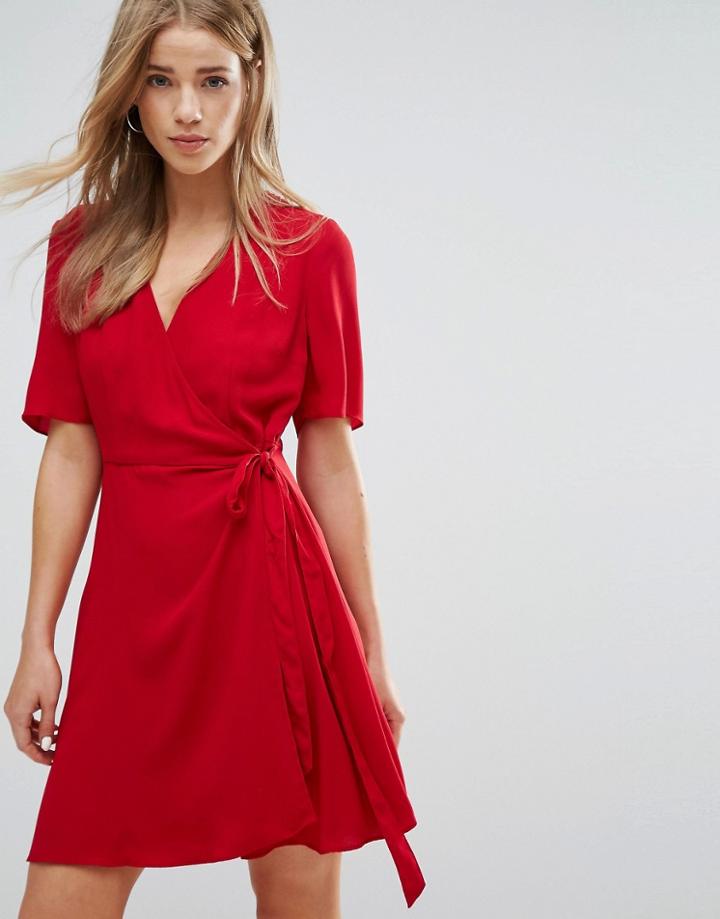 New Look Crepe Wrap Dress - Red