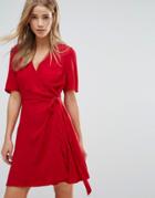 New Look Crepe Wrap Dress - Red