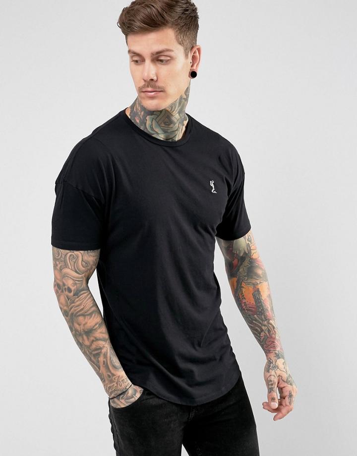 Religion Longline Curved Hem T-shirt - Black