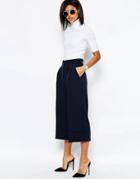 Asos High Waist Culottes With Deep Turn Up - Navy