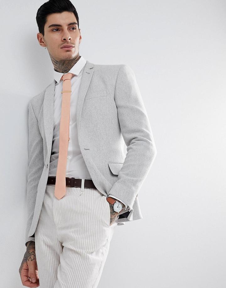 Asos Super Skinny Texture Blazer In Ice Gray Wool Mix - Gray