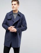 Asos Shower Resistant Double Breasted Trench In Navy - Navy
